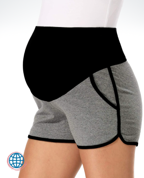 Maternity Full Panel Stretch Shorts  Women’s Summer Stretchy High Rise Waist Activewear Fitness Short with Pocket Pregnant Pants Casual Pregnancy Clothes for Woman in trending Solid Black Gray / Grey