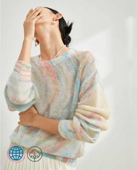 Watercolor Crewneck Sweater  Women’s Rhinestone 27% Wool + 32% Mohair Pullover O-Neck Jumper Knitted Sweaters Designer Fashion Workwear for Woman in trending Beige
