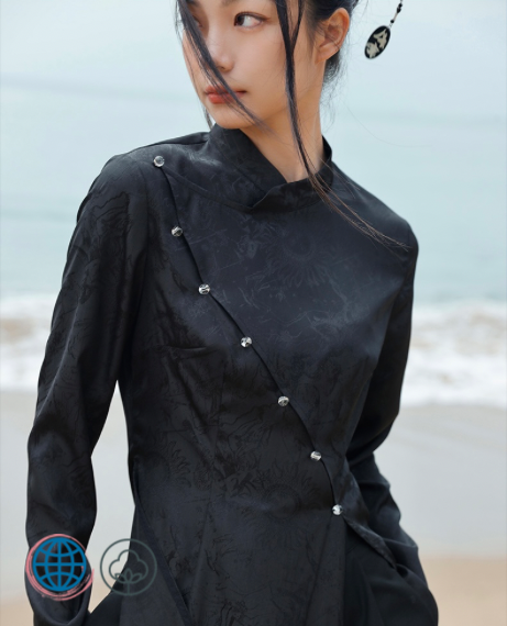 Jacquard Cheongsam Maxi Dress   Women’s Vintage Punk Punkrock Goth Gothic Black Long Elegant Luxury Mandarin Collar Long Sleeve A Line Side Split Shirt Dresses for trending Woman
