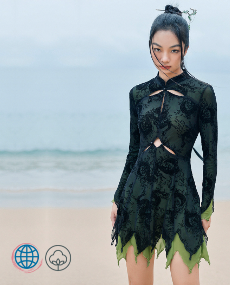 Bodycon Midi Dress  Women’s Bohemia Designer Vintage Punk Punkrock Goth Gothic Green Asymmetrical Mandarin Collar Long Sleeve Boho Tunics A Line Hollow Out Mini Dresses Clothes for trending Bohemian Woman
