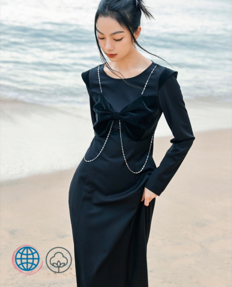 Bow Long Maxi Dress   Women’s Bohemia Vintage Punk Punkrock Goth Gothic Flying Sleeve Chain Black A Line Boho Korean Fashon Clothing Dresses for trending Bohemian Woman