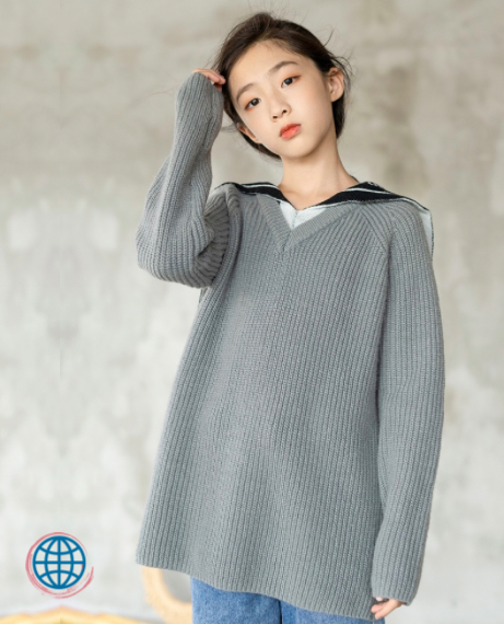 Teen Thick Knit Sweater  Girls Knitted Autumn Preppy Style Gray / grey Pullover Tops for Teens Kids Big Collor Design Fashion All-match Children Sweaters trending Clothes