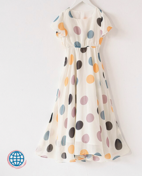 Teen Long Maxi Dress  Girls Kids Summer Clothes Round O-neck Dot Children's Polka Holiday Beach Fashion with Lining trending Teens Dresses in White