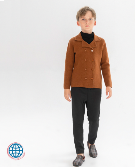 Teen Knit Blazer   Fall Boy Brown Knitted Double-Breasted Turn-down Notched Collar Blazers for Boys trending Teens