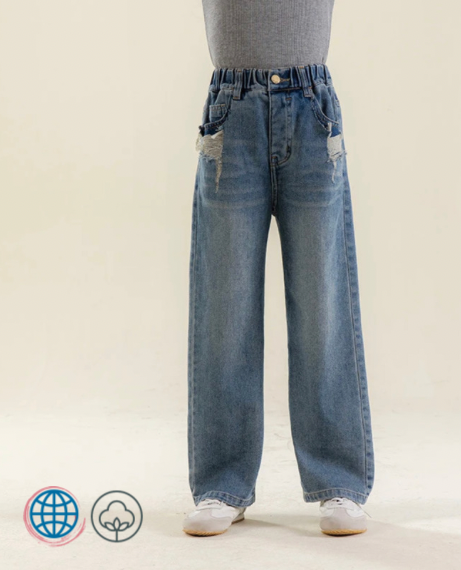 Teen Straight Wide Leg Jeans  School Girls Blue Casual High Rise Waist Loose Pants for Kids Spring Summer Autumn Fashion trending Teens Children Trousers 8 10 12 13 14 15 16 Years