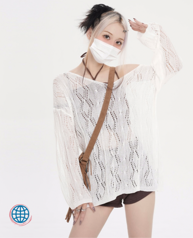 Thin Lace Up Knit Sweater  Women’s Punk Punkrock Goth Gothic Loose Slashneck Hollow Out Beige-White Knitted Pullover Tops Long Sleeve Korean Fashion Streetwear Ladies Jumper Sweaters for trending Woman
