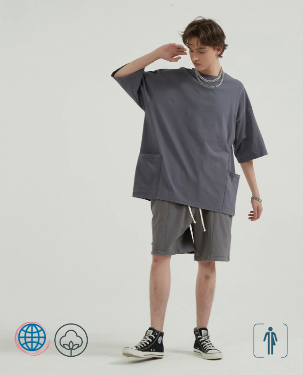 MiteigiYūki Stereoscopic Double Pocket T-Shirt   Genderful Unisex Anywear Mens Women’s Activewear Washed Oversize Short Sleeve Hip Hop Solid Color Baggy Sports Tees Tshirts Summer Designer Fitness T-Shirts Plus Size Sport Clothes for trending Woman Man in Dark Gray Blue
