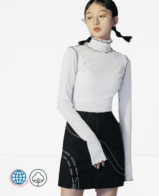 Turtleneck Stitch Top  Women’s White Contrast Long Sleeve T-Shirt Blouse Bodycon T-shirts Blouses Tops Autumn Winter Trendy Clothes For trending Woman