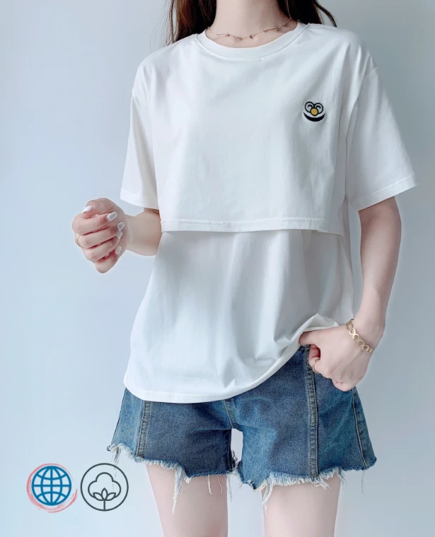 Maternity Nursing Cotton T-Shirt  Women’s Summer Breastfeeding Casual T-shirts Plus Size Loose Pregnancy Clothing Tops for trending Woman in White