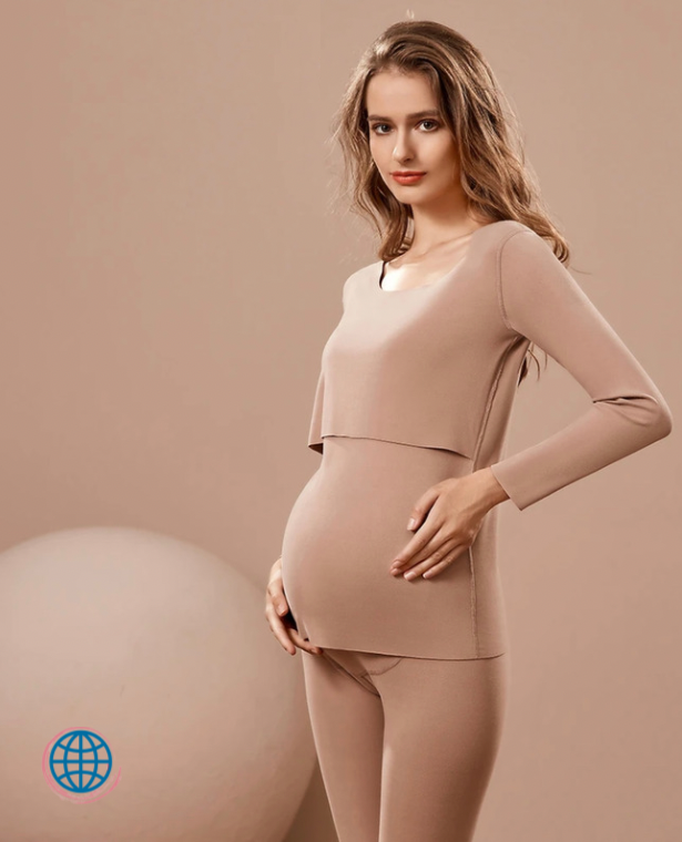 Maternity Nursing PJ Set  Women’s Warm 2-Piece Underwear Suit Clothing Solid Color Seamless Comfortable Pregnancy Pajamas 2 Pcs/Sets Loungewear for Pregnant trending Woman in Khaki