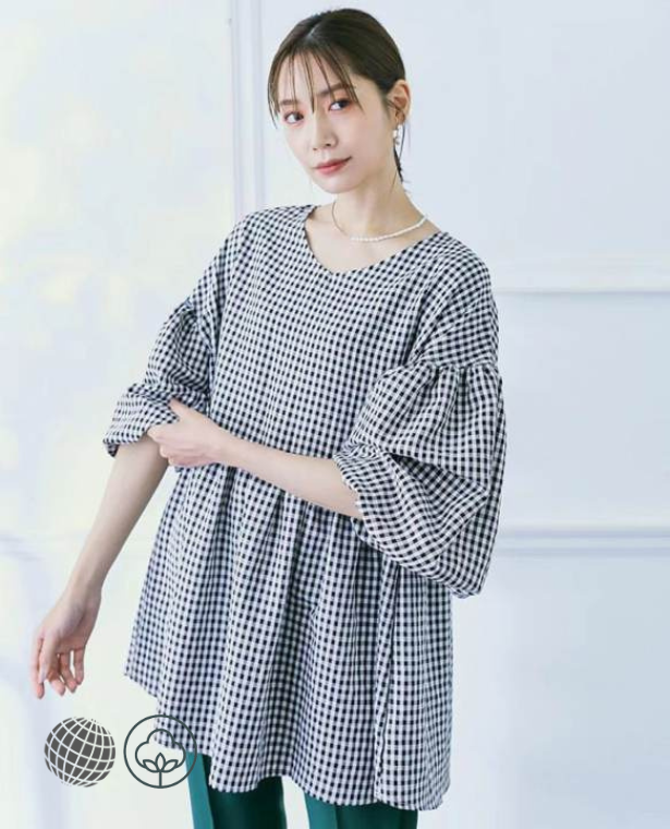 Maternity Boatneck Plaid Top  Women’s Pregnant Gingham Round O-Neck Blouse Spring Fashion Shirts Three-Quarter Drop Lantern Sleeve 100% Cotton. Roadcloth Checkered Blouses pregnancy Tops for trending woman in Black white