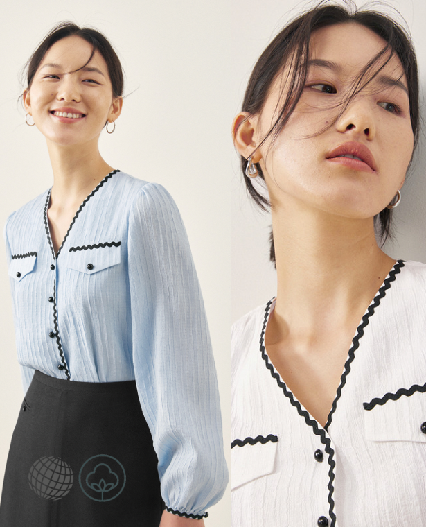 Country V-neck Shirt  Women’s Spring Summer French Look Leisure Vintage Long Sleeve Chic Comfortable Casual Blouse Tops Shirts for trending Woman in Blue