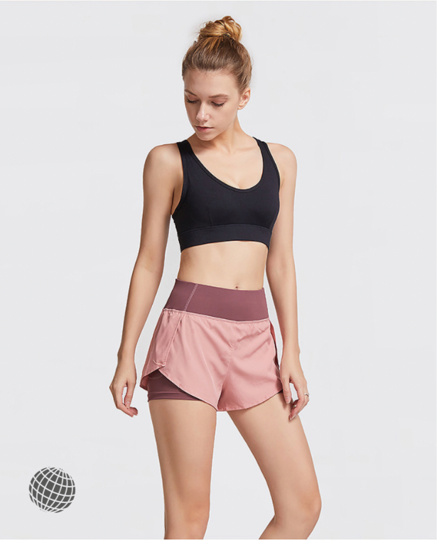 Sports Double Shorts  Women’s Side Pocket Gym Running Short pants Breathable Activewear Quick Dry Yoga Workout Fitness Plus Size Sportswear for trending Woman in Pink