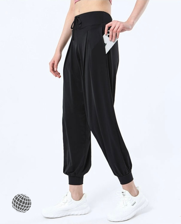 MiteigiYūki Cool Feeling Sports Pants  Women’s Activewear UPF50+ Exercise Running Yoga Pilates Leggings Elastic Soft Summer Gym Fitness Jogging Harem Joggers Plus Size Sportswear for trending Woman in Classic Black