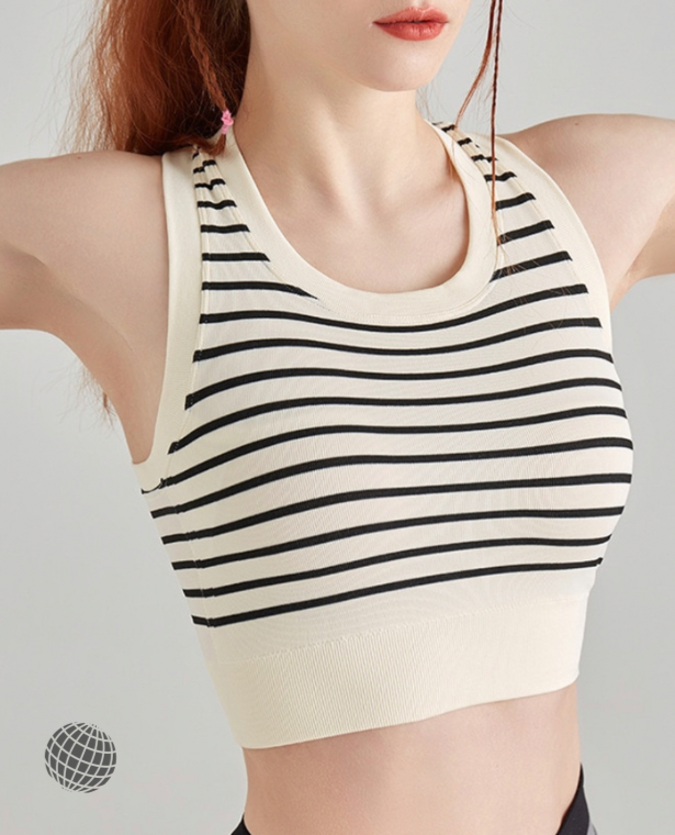 Seamless Padded Sports Brami Bra  Women’s Wire Free with Chest Pad Sportswear No Steel Ring Striped Fitness Running Yoga Quick-drying Breathable Underwear Activewear Tops for Plus Size Trending Woman in Black