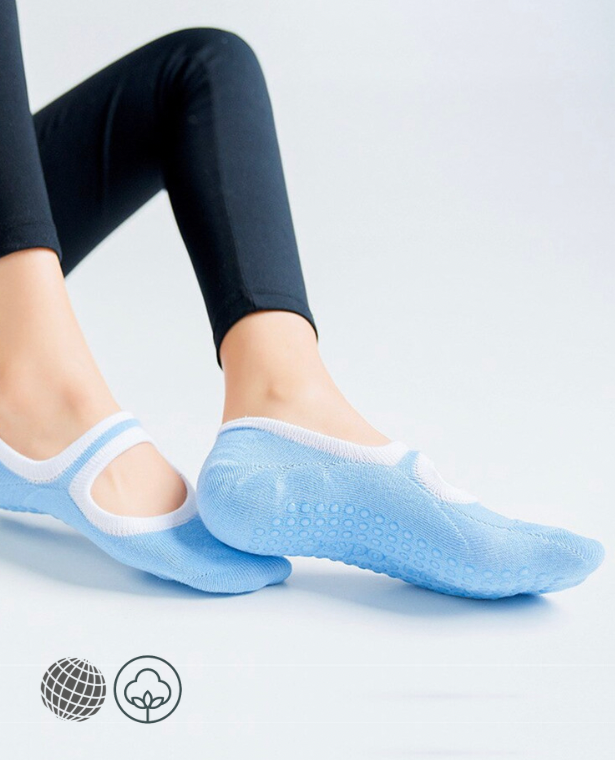 MiteigiYūki Cotton Yoga Socks   Women’s Breathable Candy Color Backless Anti-Slip Pilates Ankle Women Dance Training Fitness Sports Footwear for trending Woman in Light Sky Blue