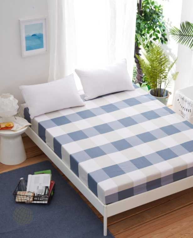 Fitted Plaid Bed Sheet  Printing with Elastic Band Bedding Linens Dust Proof Mattress Protector trending Checkered Sheets in Blue white