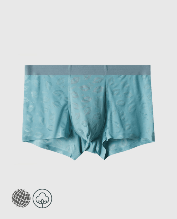 Jacquard Breathe Boxer Briefs   Mens Ice Silk LOVE Kiss Lips print Underwear Seamless Underpants Panties Sexy Breathable U Convex Pouch Plus Size Boxershorts for trending Man in Green