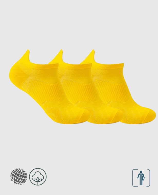Ankle Boat Socks 3-Pair   Genderful Women’s Mens Unisex Anywear Sports 3 Pairs Athletic Fitness Sport Nylon Bright Color Outdoor Basketball Breathable Unisex Socks High Quality Short Sokken MiteigiYūki Activewear Footwear for trending Man Woman in Yellow