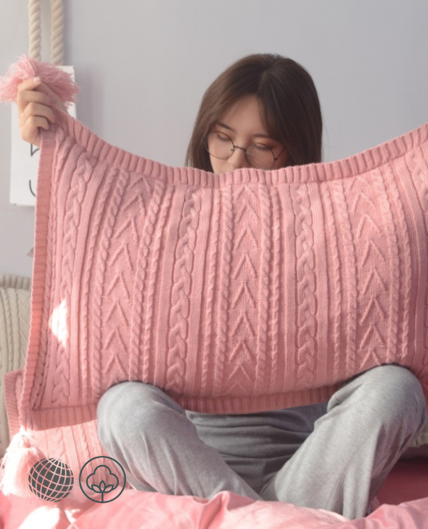 Knit Cushion Cover  Soft Solid Pillow Case Soft For Sofa Bed Nursery Room Decorative trending Home Decor Pillows Covers in Cotton Pink