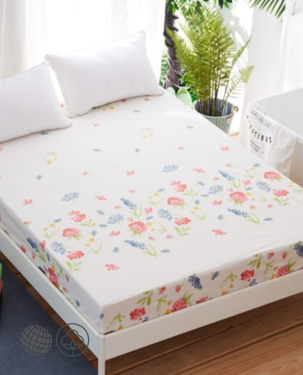 Fitted Cottage Plaid Bed Sheet  Printing with Elastic Band Bedding Linens Dust Proof Mattress Protector Checkered Sheets in trending Beige Country Floral
