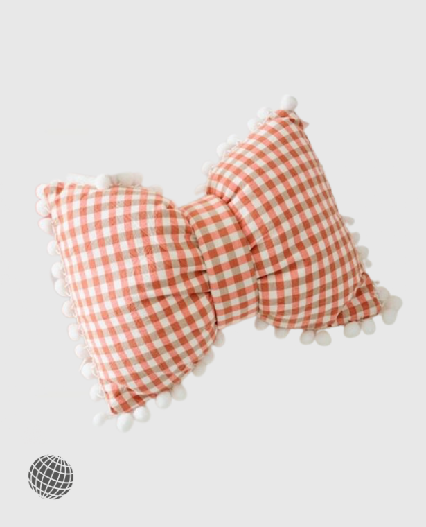 Bow-Knot Back Cushion  Nordic Fashion Bow Knot Girl Pillow Sofa Bed Decor Cushions Plaid Stripes Gifts Photo prop Pillows in Orange white Bobbles Norway Scandinavia Scandinavian Norwegian trending Bedroom Home Decoration