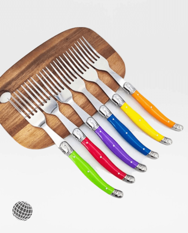 Stainless Steel Steak Fork Set 6-Piece  6pcs Dinnerware Bar Restaurant Western Kitchen Set Laguiole Trending Multicolor Rainbow Dinner Cutlery Table Forks