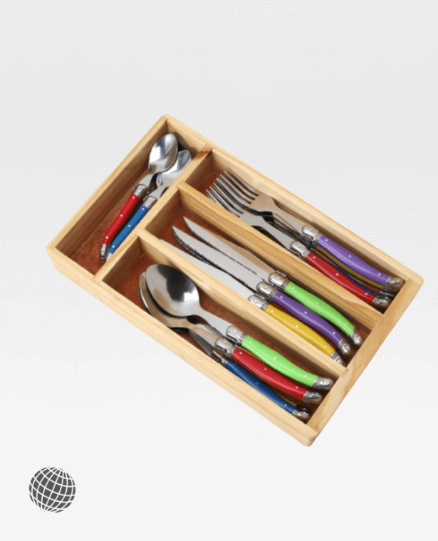Colorful Cutlery 24-Piece Set with Wooden Box  Laguiole Knives Spoons Forks Collection Gift Stainless Steel Knife Multicolor Rainbow Trending Dinnerware Sets