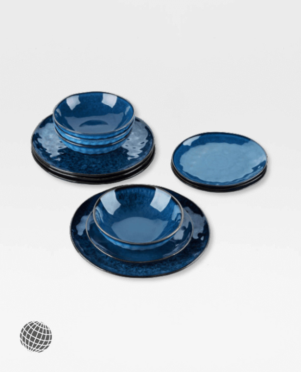Starry Dinner Set 12/24/36-Piece   Vintage Look Ceramic Blue Stoneware Tableware Set with Dinner Plate, Dessert Plate, Bowl Trending Dinnerware in Dark Blue