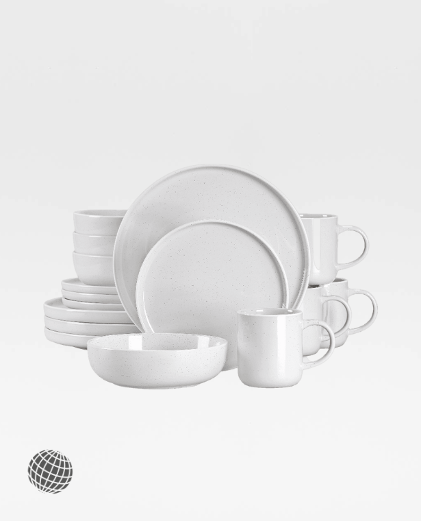 Ceramic Glaze Dinnerware Set   16/32/48 Piece White Stoneware Sesame with Dinner Plates, Dessert Plate, Soup Bowl, Mug Trending Sets