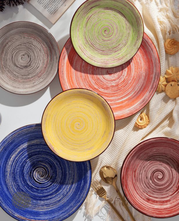 Classic Mediterranean Dinnerware Set 18/36 Piece Multicolor Swirl Stoneware Tableware Set Vintage Dinner Plate in Shabby Chic Design Trending Plates for 6/12 People