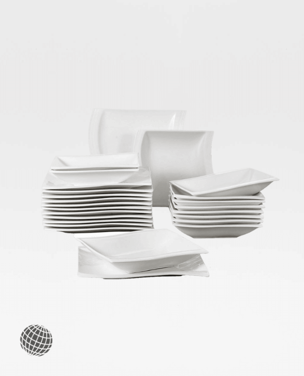 24-Piece Porcelain Plates Set  Dinnerware leaf shape with 12 Soup-, Dinner-, Plates White Tableware Sets Trending Service for 12 Person