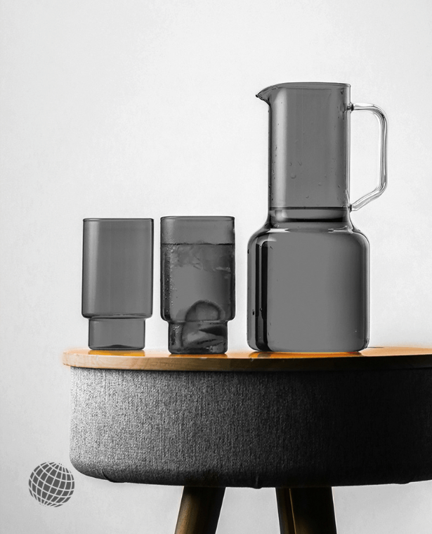Colored Carafe  Creative Heat Resistant Glass Cold Water Jug and Cups Set Home Juice Pitcher with Handle High Capacity Lemonade Kettle Pitchers Trending Glassware Carafes in Gray grey