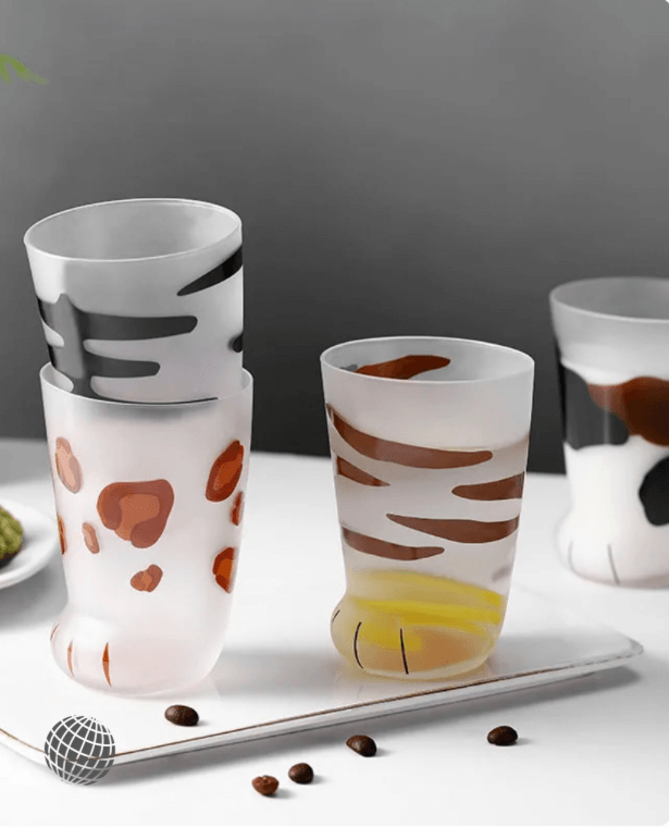Cat Paw Glass Cup 300ml  Creative Animals Cute Cartoon Water Bottle Kawaii Coffee Milk Juice Frosted Mug Beer Mugs Kid Drink Cups Trending Drinkware Glassware