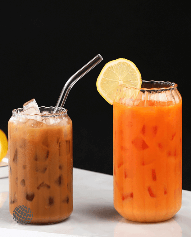 Vertical Stripe Glass Cup With Lid and Straw   550ml/400ml Transparent Bubble Juice Beer Can Milk Mocha Coffee Mug Drinkware Trending Clear Glasses
