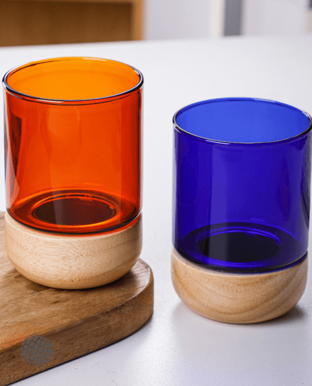 High Borosilicate Glass 280ml  Coffee Cup with Creative Anti-Scalding Wood Base Nordic Beer Vodka Glasses Cups Drinkware Glassware Mugs in Amber Brown Blue Norway Scandinavia Scandinavian Norwegian Trending Designs Barware