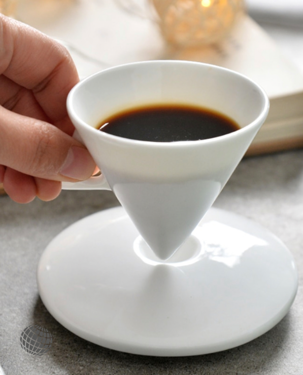 Bone China Coffee Cup   Light Luxury Creative Cone Ceramic Espresso Mug and Saucer Set Original Small Teacup Personalized Gift Trending Drinkware Cups Sets in White