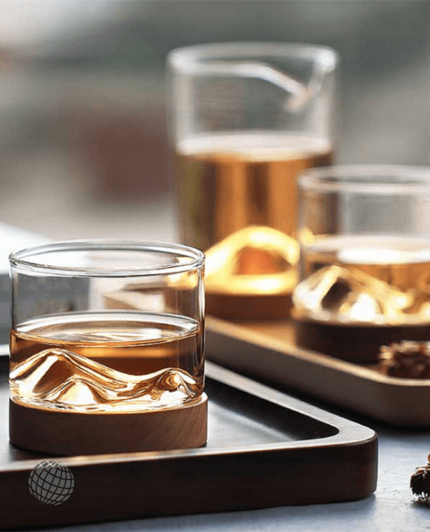 Mountain Coffee Glass Cup with Wooden Coaster   Creative Heat Resistant Water Beautiful Tea Mug Whiskey Wine Shot Glasses Set Gift Carafe Pitcher Glassware Carafes Barware Mountains Pitchers Teending Volcano Drinkware