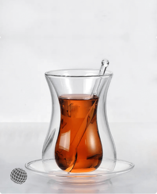 Turkish Tea Cup Set   Beautiful Black Saucer Teaspoon Sets Double Wall Glass Insulated Thermal Coffee Mug with Saucer and Glass Spoon Turkey Arab Clear Drinkware Mugs Arabic Transparent Trending Glassware