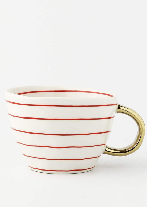 Hand-Painted Ceramic Coffee Mug   Hand Painted with Gold Handle Creative Irregular Oatmeal Tea Milk Breakfast Cups Birthday Personalized Gifts Drinkware Mugs Handmade Breakfast Cup in trending Red Horizontal Stripe