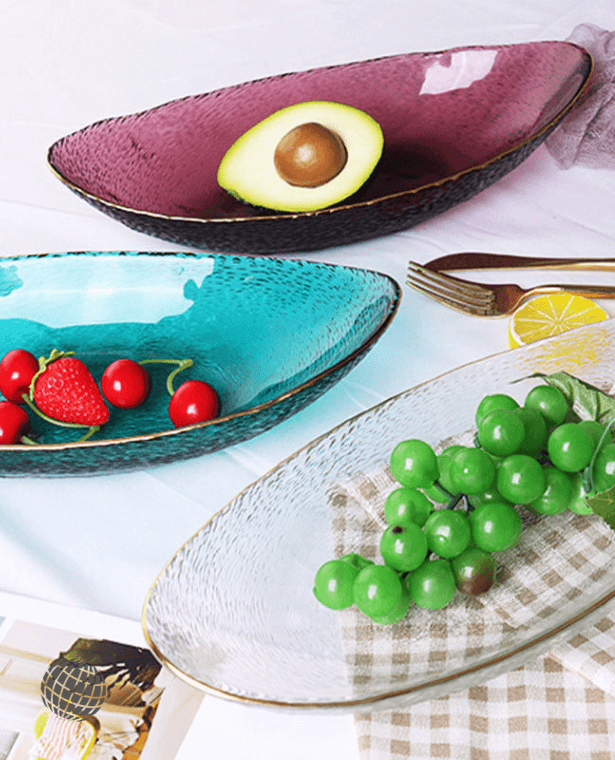 Salad Bowl Serveware  Tableware Plate Snack Organizer Boat Shape 12 Inch Phnom Penh Glass Fruit Plates Home Kitchen Bowls Dishes Dining Room Decoration in Trending Gray grey, Lake Green, Purple, Transparent