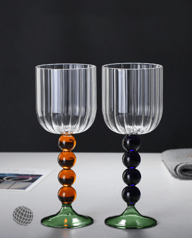 Beaded Goblet   Original Vertical Stripes Cup Wine Glass Unusual Shape Cocktail Goblets Heat-Resistant Glasses Wedding Glassware Trending Bar Drinkware