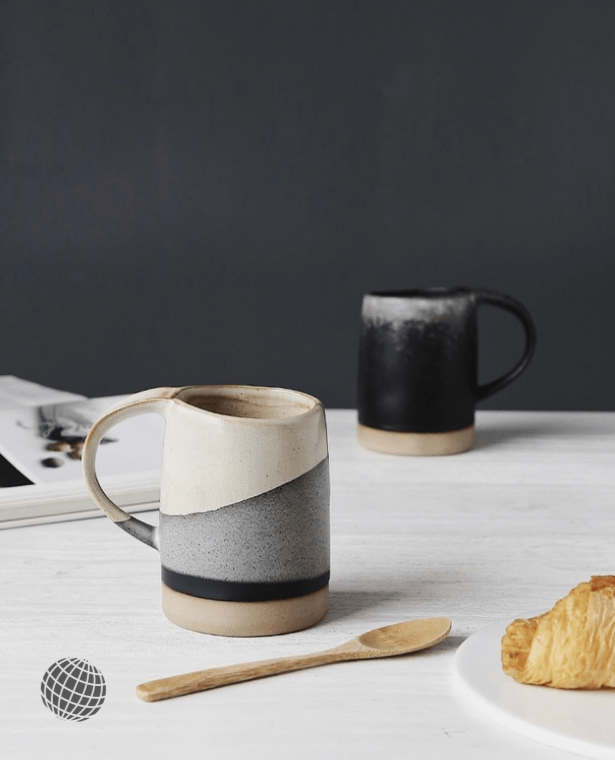 Japanese Stoneware Coffee Cup  Creative Household Retro Ceramic Hanging Ear Handgrip Mug English Afternoon Tea Cups Breakfast Milk Mugs Gift in Beige Black Trending Japan Drinkware