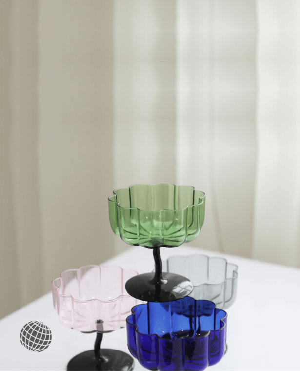 High Borosilicate Glass Goblet 300ml   Petal Colored Glasses Ice Cream Cup Italian Light Luxury Wine Cocktail Cups Hand Blown Appetizer Dessert Serveware Glassware in trending Clear Semi Transparent Blue Gray grey Green Pink