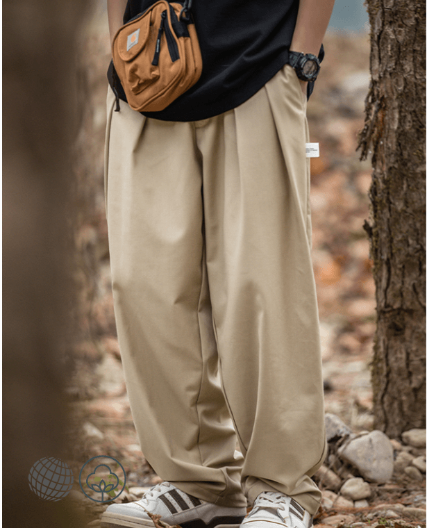 High-Rise Straight Pleat Pants  Mens Spring Summer Straight Leg Loose High Rise Waist Street Pleated Design Office Workwear trending Beige Trousers for Man