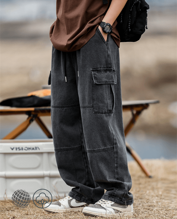 Harajuku Retro Jeans  Mens Hip Hop Straight Tube Loose Trousers Casual Mid Rise Waist Plus Size Denim Pants for Man in trending Black Gray grey