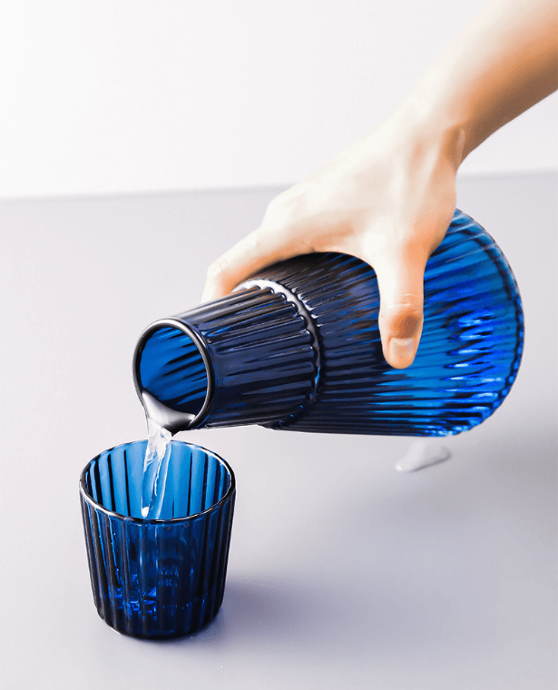 One Pot Coffee Cup Set 1000ml   Outdoors Colored Heat-Resistant Glass Cool Kettle Home Light Luxury Refrigerator Cold Milk Juice Jug Cups Sets Outdoor Camping Drinkware Jugs Serveware Glassware in ribbed trending Blue