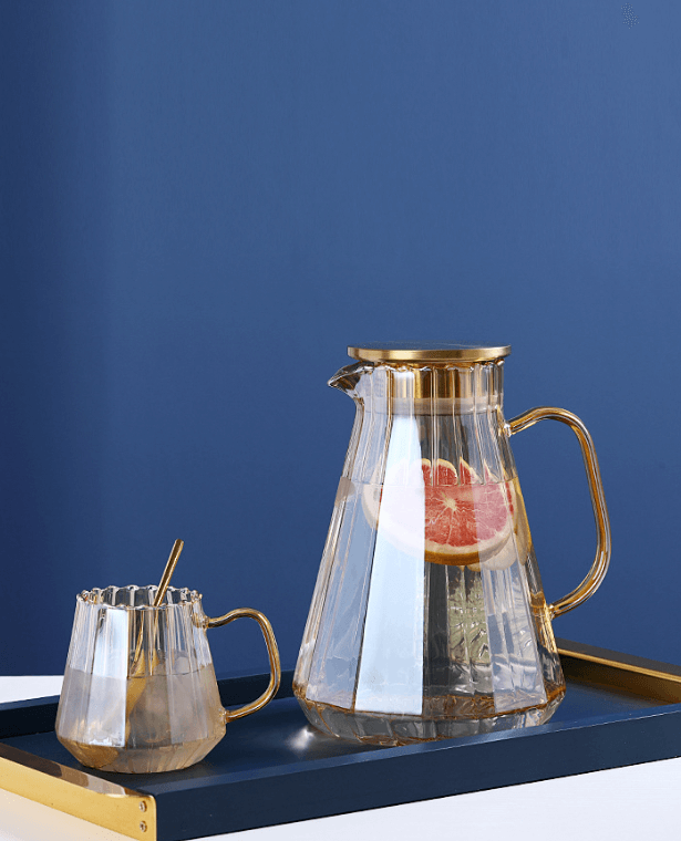 Amber Glass Decanter Kettle and Cup Set Home Large-capacity Heat-Resistant Teapot Cold Water Lemonade Filter Jug Juice Milk Pitcher Serveware Glasses Cups Jugs Decanters Carafes Glassware Pitchers Trending Kettles