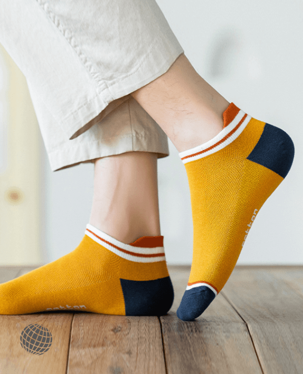 Healed Ankle Socks (5-Pack)  Men’s 5 Pairs High Quality Breathable Cotton Short Casual Low Tube Stripe High Heel Anti-wear Plus Size EU 39-46 Footwear for Man in trending Yellow