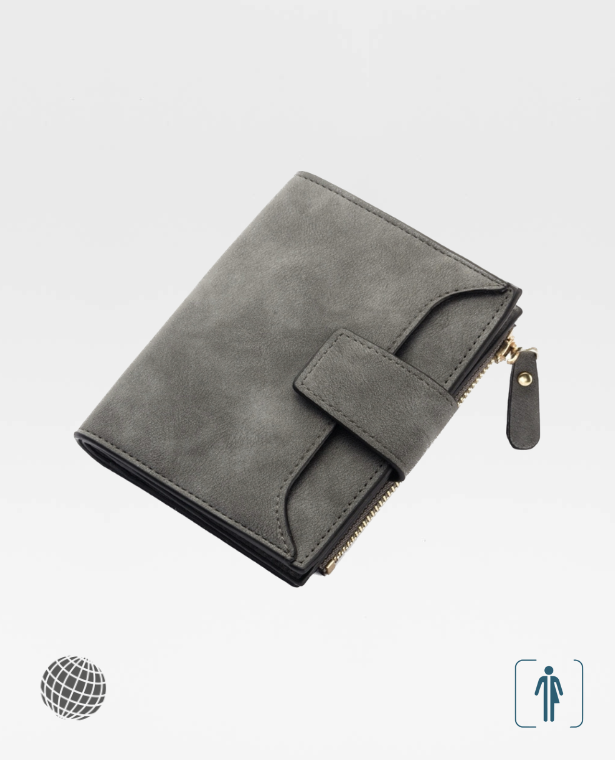 Vegan Card Zip Wallet Purse   Genderful Unisex Anywear Mens Women’s Fashion Short Wallets Small Zipper PU Leather Quality Female Card-Holder Slim Simple Purses for Woman in trending Dark Gray grey color